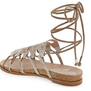 Klub Nico Womens Champagne Gold Leather Studded Lace Up Gladiator Sandals Size 8